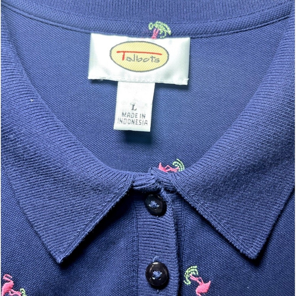 Talbots Polo Dress Womens L Blue Flamingo Embroidered AOP All Over Buttons - Picture 5 of 8